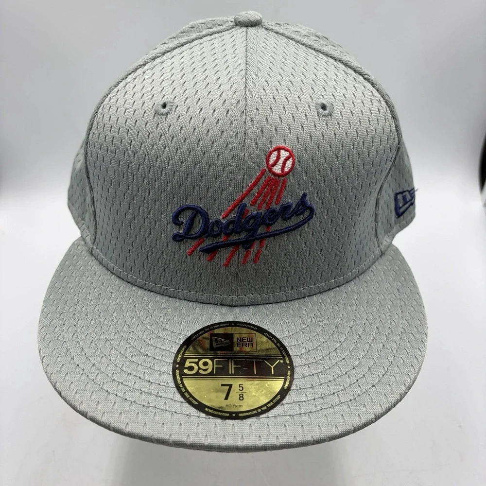 Los Angeles LA Dodgers Gray Jersey Mesh Cooperstown 59FIFTY New Era Hat 7 5/8